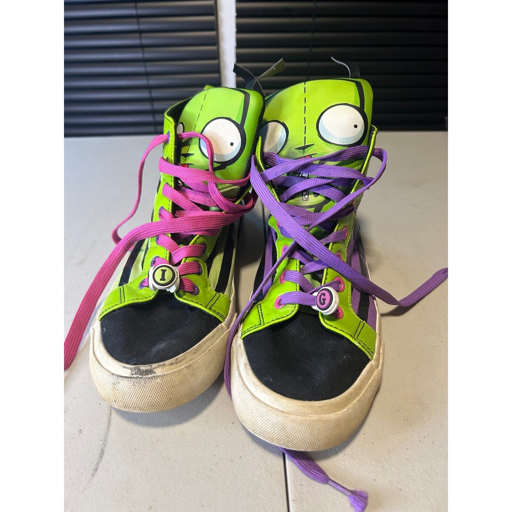 Nickelodeon Invader Zim Sneakers Womens 7 Gir Green Mismatched High Top Y2K Emo